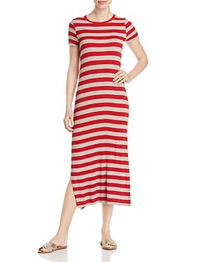 Three Dots Short-sleeve Striped Knit Dress