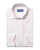 Eton Cotton Poplin Garment Washed Floral Print Contemporary Fit Dress Shirt