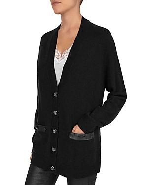 The Kooples Leather Trimmed Wool & Cashmere Cardigan