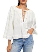 Free People Sun Valley Embroidered Fringed Peasant Top
