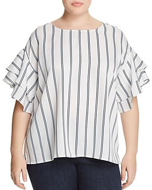 Vince Camuto Plus Striped Flutter-sleeve Top