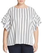 Vince Camuto Plus Striped Flutter-sleeve Top