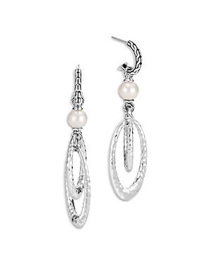 John Hardy Sterling Silver Classic Chain Freshwater Pearl Hammered Loop Drop Earrings