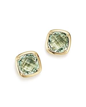 Green Quartz Square Stud Earrings In 14k Yellow Gold