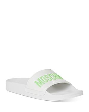 Moschino Women's Glow In The Dark Logo Slip On Pool Sandals