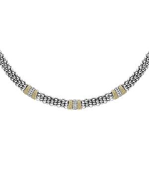 Lagos Sterling Silver & 18k Yellow Gold Diamond Lux Collar Necklace, 18