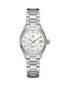 Tag Heuer Automatic Stainless Steel And White Mother Of Pearl Dial Watch With Diamonds, 28mm