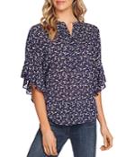 Vince Camuto Pintucked Flutter-sleeve Printed Blouse