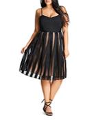 City Chic Pleated Stripe Skirt Dress