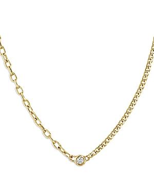 Zoe Chicco 14k Yellow Gold Diamond Solitaire Two Link Chain Collar Necklace, 16