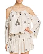 Surf Gypsy Star Print Cold-shoulder Tunic Swim Cover-up
