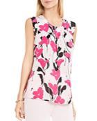 Vince Camuto Pleat Front Floral Print Top