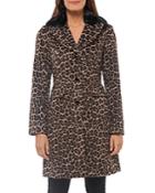 Kate Spade New York Leopard Print Faux Fur Collar Coat