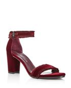 Stuart Weitzman Frayed Velvet Ankle Strap High Heel Sandals