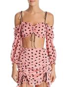 For Love & Lemons Dominique Ruched Heart Print Cropped Top