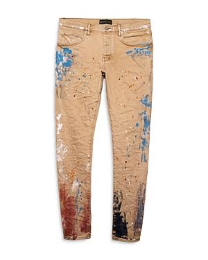 Purple Brand Slim Fit Paint Splatter Jeans In Sandstone