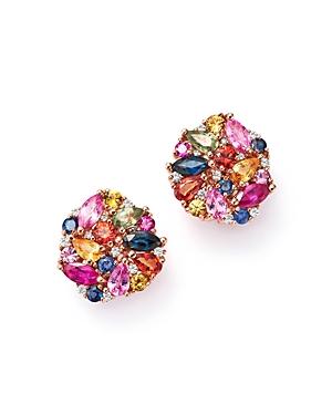 Multi Sapphire And Diamond Cluster Earrings In 14k Rose Gold - 100% Exclusive