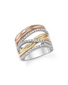 Diamond Crossover Ring In 14k White, Yellow And Rose Gold, .65 Ct. T.w.
