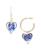 Aqua Blue Glass Heart Hoop Earrings - 100% Exclusive