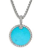 David Yurman Sterling Silver Dy Elements Disc Pendant With Turquoise, Mother-of-pearl & Diamonds