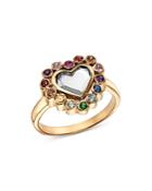 Shebee Sterling Silver & 14k Yellow Gold White Topaz & Multicolor Sapphire Heart Ring