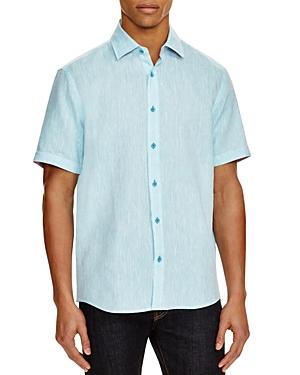 Report Collection Short Sleeve Stripe Linen Regular Fit Shirt - Compare At $88