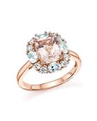 Morganite, Aquamarine And Diamond Ring In 14k Rose Gold - 100% Exclusive
