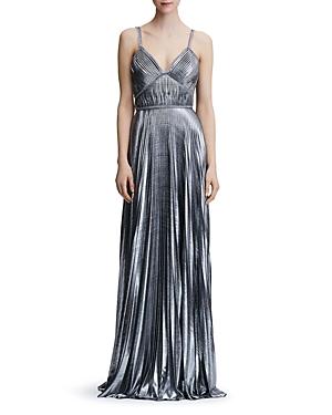 Marchesa Notte Pleated Lame Gown