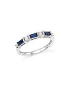 Blue Sapphire And Diamond Band Ring In 14k White Gold - 100% Exclusive