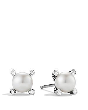 David Yurman Small Pearl Earrings With Diamonds