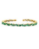 Suzanne Kalan 18k Yellow Gold Fireworks Emerald Baguette & Diamond Frenzy Cuff Bangle Bracelet