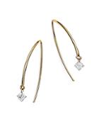 Aerodiamonds 18k Yellow Gold Solo Princess-cut Diamond Threader Earrings