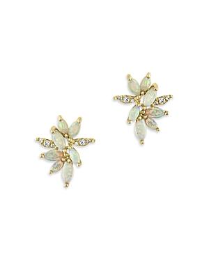 Bloomingdale's Opal & Diamond Cluster Stud Earrings In 14k Yellow Gold - 100% Exclusive