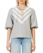 Maje Lalite Striped Top With Lace Trim