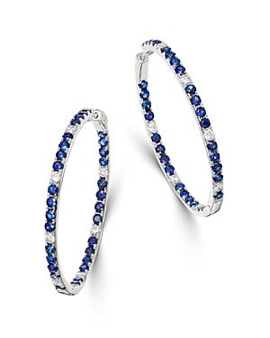 Bloomingdale's Blue Sapphire And Diamond Large Inside Out Hoop Earrings In 14k White Gold - 100% Exclusive