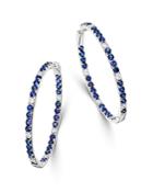 Bloomingdale's Blue Sapphire And Diamond Large Inside Out Hoop Earrings In 14k White Gold - 100% Exclusive