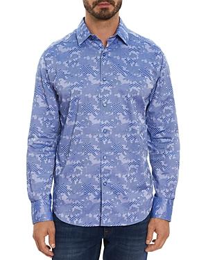 Robert Graham Strom Cloud Cotton Stretch Camo Stripe Jacquard Classic Fit Button Down Shirt
