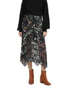 The Kooples Black Bird Printed Mesh-detail Midi Skirt
