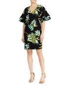 Lauren Ralph Lauren Ponte Tropical-print Flutter-sleeve Shift Dress