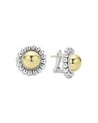 Lagos 18k Yellow Gold & Sterling Silver High Bar Round Framed Stud Earrings