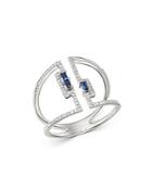 Kc Designs 14k White Gold Diamond & Blue Sapphire Open Ring