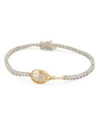 Kate Spade New York Queen Of The Court Cubic Zirconia & Imitation Pearl Tennis Flex Bracelet In Gold Tone
