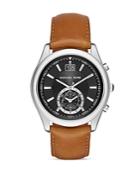 Michael Kors Stainless Steel & Luggage Leather Strap Aiden Watch, 43mm
