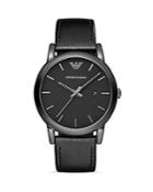 Emporio Armani Three Hand Black Leather Watch, 41 Mm