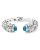 Lagos 18k Gold And Sterling Silver Caviar Color Swiss Blue Topaz Cuff, 14mm