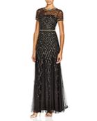 Adrianna Papell Short Sleeve Beaded Gown