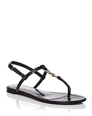 Saint Laurent Women's Cassandra Logo Embossed Leather Thong Sandals
