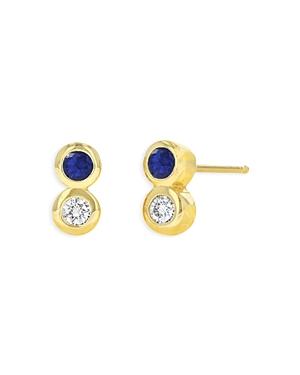 Rachel Reid 14k Yellow Gold Blue Sapphire & Diamond Stud Earrings