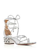 Michael Kors Collection Ayers Metallic Lace Up Studded Block Heel Sandals