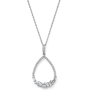 Diamond Round And Baguette Teardrop Pendant Necklace In 14k White Gold, .35 Ct. T.w. - 100% Exclusive